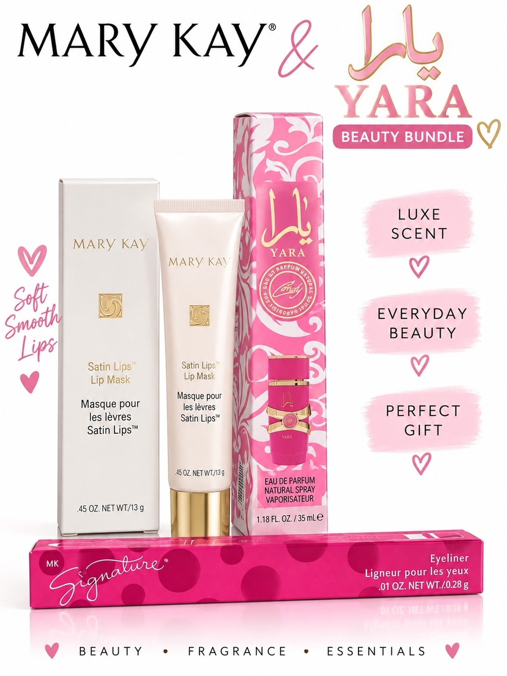 Mary Kay Yara Beauty Bundle — Pink and Gold Lip Mask & Eyeliner